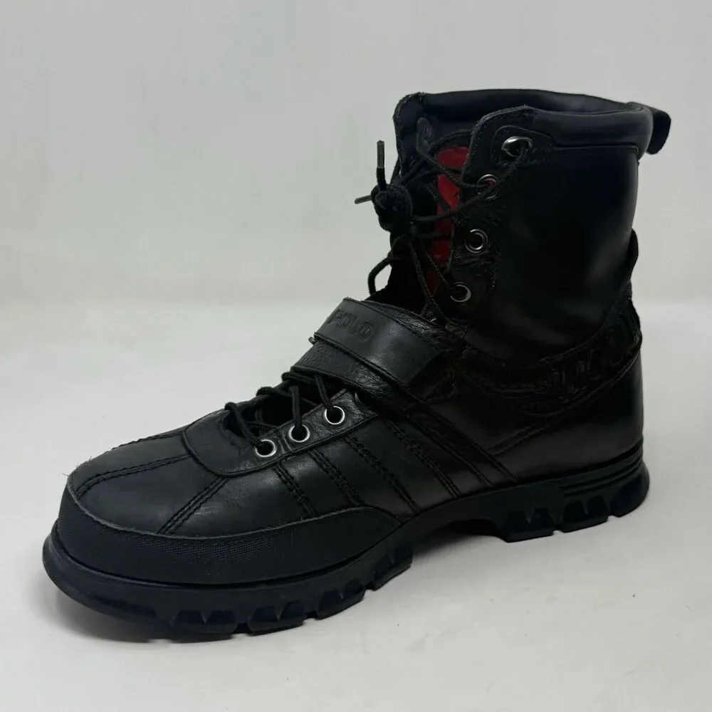 Polo Ralph Lauren Kilworth Duck Boots  Mens 13 Black Leather Zip Buckle Vintage